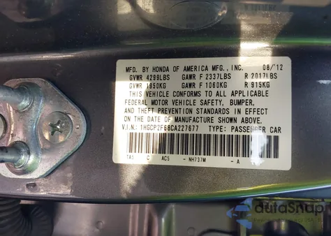 2012 Honda Accord 2.4 Se from USA, damaged, VIN 1HGCP2F68CA227677